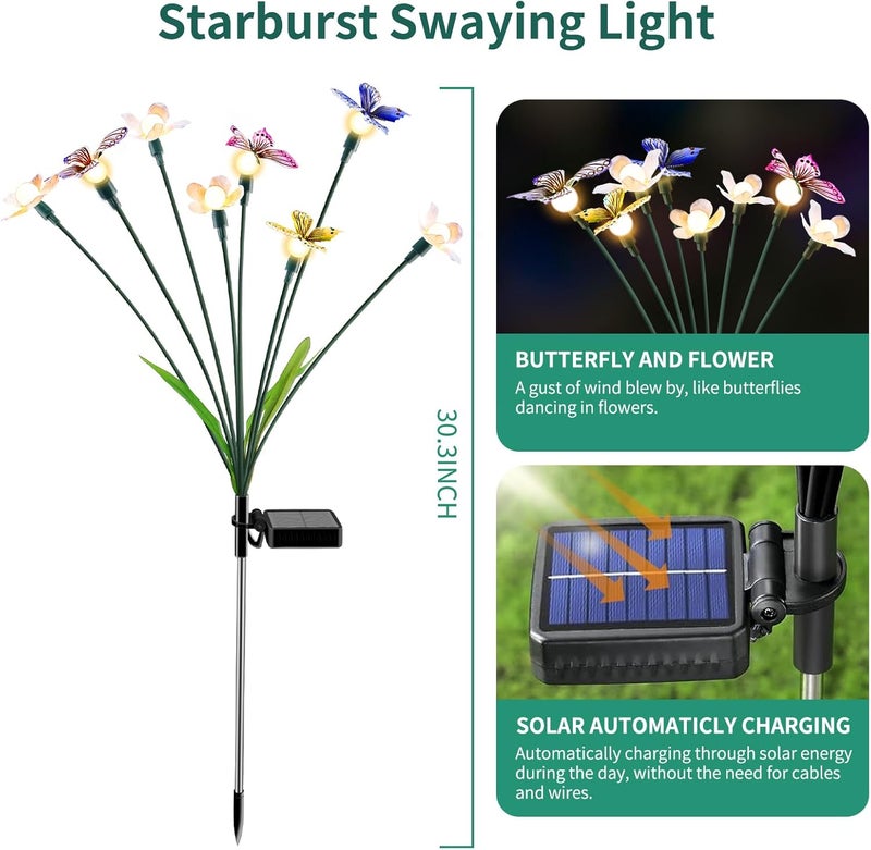 FENSAN Solar Garden Lights,2packs-16LED,Outdoor Solar Powered Decor for Yard, Patio, Pathway, IP65 Waterproof Butterfly Lights - Image 2